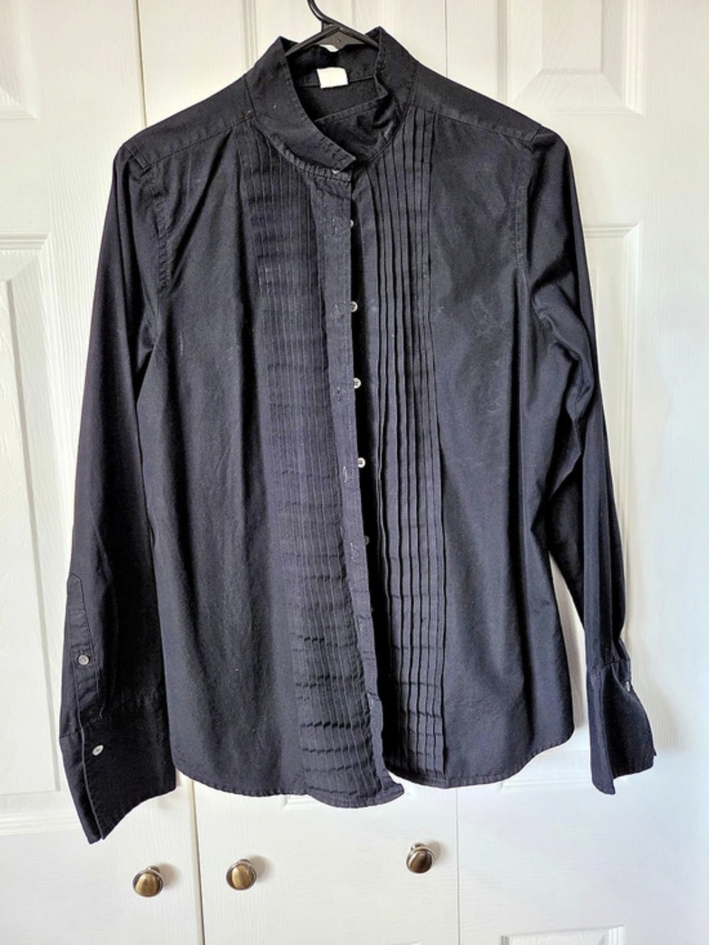 J.Crew Pleated Cotton Shirt in Black Size 12